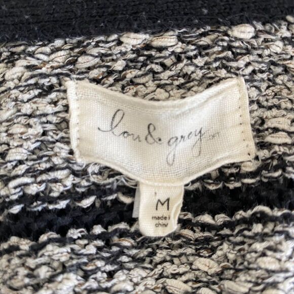 Lou & Grey Wm M Gray Black Striped Chunky Knit Open Front Cardigan Cozy Casual - Picture 3 of 8